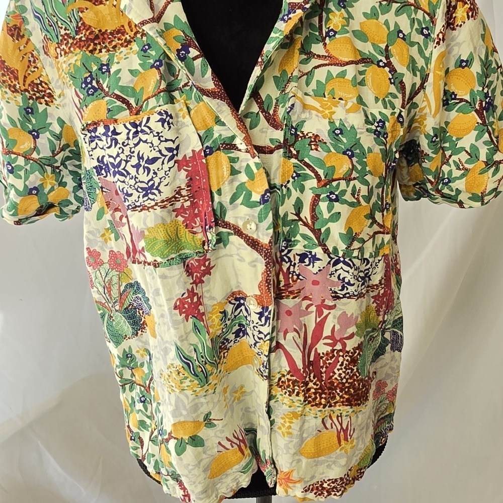 Anthropologie maeve women XS classic surf lemon linen blend short sleeve shirt. - Picture 6 of 12